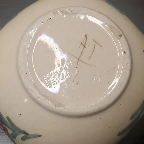 Vintage Finland Signed Floral Hand Painted Square Stoneware Bowl - Picture 5 of 6